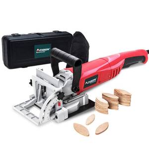 lot 3099 image: AOBEN Biscuit Cutter Plate Joiner 8.5 Amp With No. 0 Wood(30 Pcs) No. 10 Wood(30 Pcs) No. 20 Wood(50 Pcs), 4 Tungsten Carbide Tipped Blade, Adjustable Angle And Dust Bag