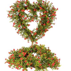 lot 3107 image: Zhemobang Spring Boxwood Wreath with Red Flowers 22 inch Real Touch Artificial Greenery Wreath for Front Door, Wedding, Anniversary, Farmhouse & Spring Home D�cor