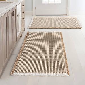 lot 3109 image: MIULEE Set of 2 Waffle Bathroom Rugs, Boho Bath Rugs Non Slip Washable, Super Absorbent Bath Mats, Ultra Soft Rubber Backed Shower Mats for Bathroom Floor, Tub, Brown & White, 18x30 Inch