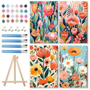 lot 3111 image: MISCER 4 Pack Framed Paint by Numbers Kit for Adults Beginners, Adult Paint by Number Kits On Canvas with Easel, Flowers Easy Framed Paint by Numbers for Beginner Gift Home Wall Decor 8x12 inch