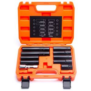 lot 3113 image: Dynofit Spline Lug Nuts Socket Set (10Pcs) with 12 Drive Impact Square End for Spline & Hex Wheel Lock Removal  Fits 5,6,7,10,12 Point Tunner Lug Nuts