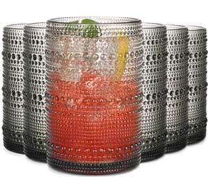 lot 3124 image: JPPSUJJ Gray Hobnail Drinking Glasses Set of 6,15 oz Vintage Highball Glasses,Drinkware Kitchen Glasses for Cocktail,Iced Coffee,Beer,Ice Tea,Wine,Whiskey,Water