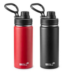 lot 3132 image: Mollcity Water Bottle 2 Pack 16 oz Stainless Steel Vacuum Insulated Water Bottle Wide Mouth Sports Flask with Leakproof Spout Lid (Canyon Red-Black)