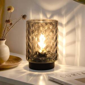 lot 3137 image: LUSHARBOR Battery Operated Lamp with Timer, Small Table Lamp for Office Desk Decor, Glass Cordless Lamp Bedside Cozy Light for Living Room Aesthetic, Entryway Wave Design-Grey