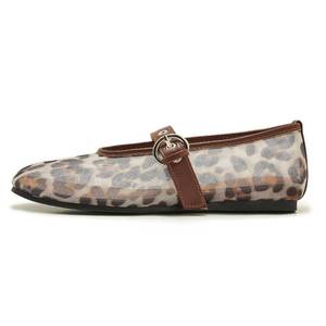 lot 3141 image: ATBELL Leopard Mesh Ballet Flat for Women Round Toe Buckle Strap Summer Mary Jane Flats Comfortable Casual Ballerina Shoes in Size 8