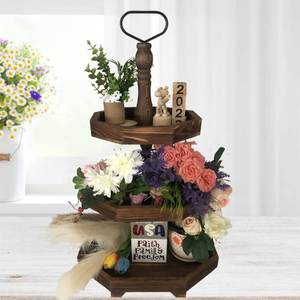 lot 3146 image: MRPAPA 3-Tier Rustic Black Wooden Serving Tray  Farmhouse Cupcake Stand & Kitchen Organizer  27x15 Tall Tiered Tray for Dining Table, Fall Decor, Country Home Decor