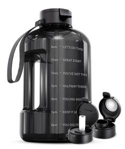 lot 3150 image: AQUAFIT 128 oz Water Bottle with Time Marker - Straw & Chug Lid - BPA Free 1 Gallon Gym Water Bottle with Handle - Big Gallon Jug (Gray, 128 Ounces)