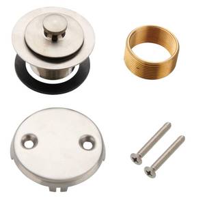 lot 4067 image: Bathtub Tub Drain Conversion Kit Assembly, Wellup Lift and Turn Twist Tub Drain Trim Kit with Two-Hole Overflow Faceplate, Brushed Nickel