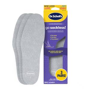 lot 4076 image: Dr Scholl��s Go Sockless Cushioning Insoles for Women Men Unisex, 3 Pairs, Trim to Fit - Absorbs Moisture to Keep Feet Dry, Shoe Inserts for Women Men with Plush Terry Cloth Layer for Added Comfort