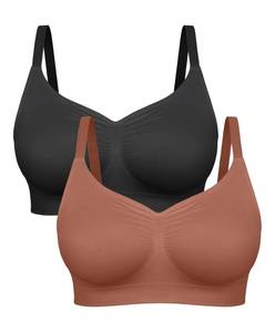 lot 4077 image: FeelinGirl Bralettes for Women No Underwire Supportive Full Coverage Basic Comfort Bra 2-Pack (BlackSienna, Large)