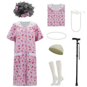 lot 4086 image: TPHAYSH Old Lady Costume for Women, Grandma Costume Kit with Nightgown Old Lady Dress Granny Costume Halloween Outfits LXL