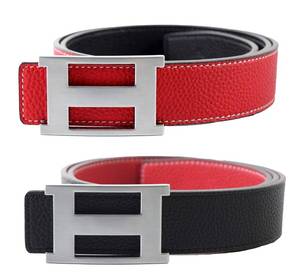 lot 4096 image: Dinamit Jeans Unisex Genuine Leather Casual Dress Belt with Buckle and Reversible Strap - Red Strap, Silver Buckle
