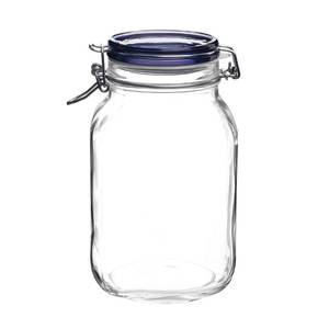 lot 4100 image: Bormioli Rocco Fido Square Jar with Blue Lid, 67.5-Ounce, 149550MRF121990