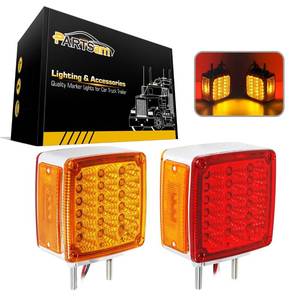 lot 4131 image: Partsam 2x Truck Trailer Square Double Face Pedestal Stop Turn Tail Light AmberRed 39 LED for Trucks