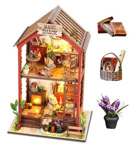 lot 4135 image: DIY Book Nook Kit, Miniature Dollhouse Booknook Kit with Light, 3D Wooden Puzzle Bookend Bookshelf Decor for Adults, Library