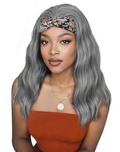 lot 4145 image: QUEENTAS 14 Inch Body Wave Wavy Headband Wig, Silver Grey for Black Women, Glueless Wear and Go Synthetic Heat Resistant Hair, Daily Use & Dating