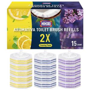 lot 4148 image: HHXI 15Ct Aromative Toilet Brush Refills, Toilet Bowl Cleaner Refills, Double-Layer Cleaning Pads Added, Disposable Refill Heads for Toilet Bowl Cleaner Wands��Lemon, Blue Ocean, Lavender ��Patented��