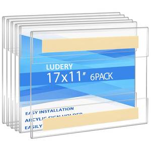 lot 4151 image: Ludery 11x17 Acrylic Sign Holder Wall Mount, Clear Acrylic Frame with Adhesive Tape, Wall Sign Document Menu Holder for Office, Home, Store, Restaurant,No Drilling-Horizontal (6 Pack)