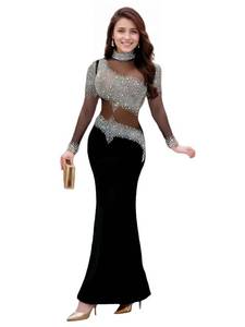 lot 4157 image: Figdaw Long Prom Dresses Sexy Evening Gowns for Women Formal Elegant 2025,Sequin Maxi Dress,Sparkle Rhinestone Embellished(Black,L,C7025)