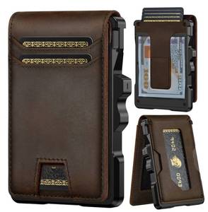 lot 4159 image: furid Genuine Leather Wallet for Men Slim RFID Minimalist Wallets with Money Clip - Smart Pop Up Credit Card Holder for Front Pocket - Gifts for Husband Father on Birthday Anniversary