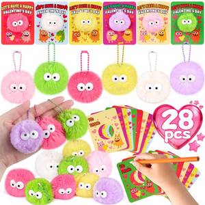 lot 4163 image: Amy&Benton 28 Packs Valentines Day Gifts for Kids Classroom with Valentine Stuffed Animal Keychain Valentines Cards for Girls Boys Exchange Gifts Mini Plush Toys Valentine Party Favors School Prizes
