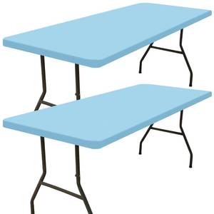 lot 4189 image: Smiry 2 Pack Rectangle Picnic Table Cloth, Waterproof Elastic Fitted Tablecloths, Washable Polyester Rectangular Patio Table Cover for Camping, Indoor and Outdoor (Light Blue, 30x48)