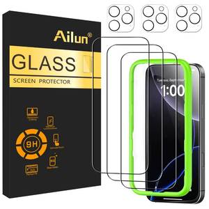 lot 4194 image: Ailun 3 Pack Screen Protector for iPhone 16 Pro 6.3 inch  3 Pack Camera Lens Protector with Installation Frame,Case Friendly Tempered Glass Film,9H HardnessNot for iPhone 16e1616 PlusPro Max