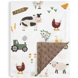 lot 4196 image: HOMRITAR Baby Blanket for Boys Soft Lightweight Minky Blanket with Double Layer Dotted Backing for Infant Toddler Nursery Crib with Cute Farm Animals Design 30 x 40 Inch