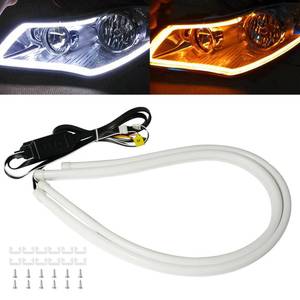 lot 4224 image: Qasim Sequential Turn Signal 24inch Led Car DRL Daytime Running Lights Strip 12V Auto Headlight 60CM WhiteAmber Flowing-1Pair