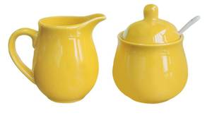 lot 4225 image: Ceramic Colorful Creamer and Sugar Set with Lid Spoon, Coffee Serving Set