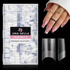 lot 4234 image: UNA GELLA Medium Square Gel Nail Tips 504pcs Full Matte Square Gel Tips Half Cover Clear False Nails Tips No C Curve with Position Line for Perfect Nail Extentions 12 Sizes, Gelly Tips