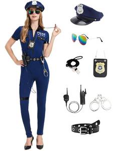 lot 4238 image: KNMBTR Police Costume Women Adult Police Officer Cosplay Cop Uniform Outfit Female (Blue, X-Large)