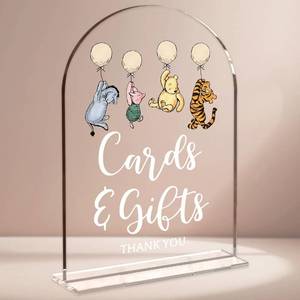 lot 4240 image: Winnie Baby Shower Sign Decor Cards & Gifts Sign 5x7 Inch Arch Acrylic for Baby Shower Favors & Event Gift Stations Dessert Table Decorations Cute Winnie Centerpieces