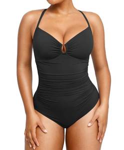 lot 4242 image: SHAPELLX Womens Swimsuits Tummy Control Bathing Suit Slimming One Piece U-Ring Shapewear Shaping Swimwear Black XX-Large