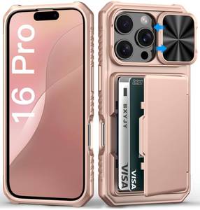 lot 4245 image: BXYJY for iPhone 16 Pro Case Wallet, Built-in Card Holder (4-5 Cards), Military Grade Protection, Slide Camera Cover, Hard Heavy Duty Women Girly Men Protective Phone Case for iPhone16 Pro, Rose Gold