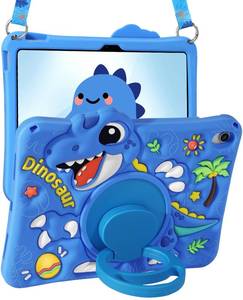lot 4263 image: Boaretiu Tablet Case - Cute Cartoon Silicone Cover with Adjustable Shoulder Strap & Rotating Stand for Kids Boys Girls, for iPad 11th(A16) 2025 11 inch10th Generation 10.9 2022 Case, Blue Dinosaur