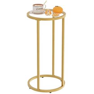 lot 5082 image: Easy Paws C Table Side End Table, Small Round Couch Sofa Tray Snack Table for Living Room, Bedroom,Accent Coffee Table,TV Tray Table for Small Space, Nightstand with Metal Frame(Gold)