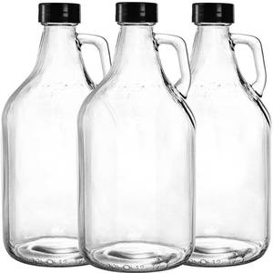 lot 5095 image: ZEAYEA 3 Pack Glass Growlers, 64 oz Clear Glass Jug, Half Gallon Jugs with Seal Cap and Handle for Beer, Home Brewing, Kombucha, Distilled Water