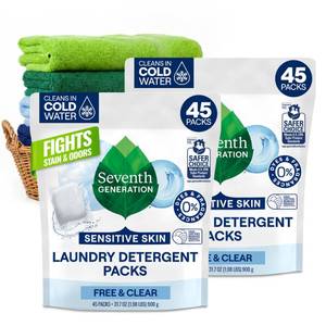 lot 5097 image: Seventh Generation Laundry Detergent Packs, Free & Clear, 90 Loads (2 pouches, 45 Ct EA)