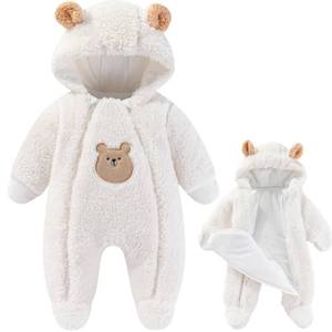 lot 5103 image: Fairy Baby Newborn Baby Winter Snowsuit Bear Double Zipper Romper Fleece Footie Jumpsuit Clothes Infant Coat Bodysuit for Girls Boys White 0-3M
