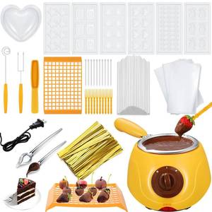 lot 5110 image: Umigy Electric Melting Chocolate Pot Gift Set Mini Fondue Fountain Pot Kit Chocolate Melting with DIY Mold and Accessories for Candy Christmas Milk Cheese Candy Home(Yellow)