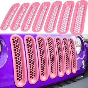 lot 5112 image: 7PCS Front Grill Mesh Inserts for Jeep Wrangler JK JKU Unlimited 2007 2008 2009 2010 2011 2012 2013 2014 2015 2016 2017 2018 Grille Guard Cover Trim Clip-in Exterior Accessories (Matte Pink)