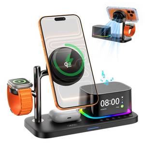lot 5113 image: A5in1 Charging Station for Apple Device��25W Fast ChargingInstant Cooling�� QI2.2 Magnetic Wireless Charger with Speaker and Alarm,Built-in Fan&LED Light Compatible with MagSafe for iPhoneWatchAirPod