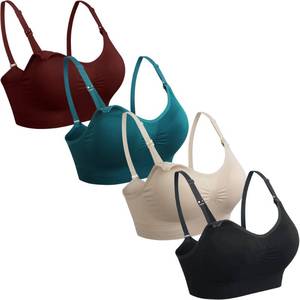 lot 5127 image: GXXGE 4Pack Nursing Bra for Breastfeeding Maternity Bras Push Up Silk Seamless Pregnancy Bralette Underwear Black Beige Rosered Blue Large