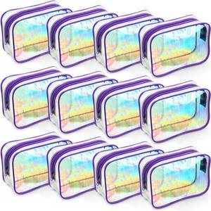 lot 5129 image: Weewooday 12 Pieces Clear Makeup Bags Cosmetic Storage Bags PVC Zipper Pouches Travel Waterproof Makeup Plastic Case for Women Organizing Toiletries Traveling Bathroom