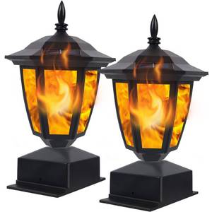 lot 5143 image: Dynaming Solar Flame Post Lights Outdoor, Solar Powered Lamps Fence Post Cap Lights, Flickering Flame LED Lantern Decorative Waterproof for Garden Deck Patio, Fit 4x4, 5x5 or 6x6 Wooden Posts, 2 Pack