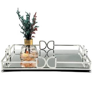 lot 5149 image: HAIGOUER Decorative Tray, Bright Silver, Modern Premium Feeling Perfume Tray, Luxury Rust-Proof Glass Tray for Bathroom, Dresser, Bedroom
