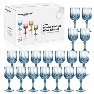 lot 5150 image: XUWAIDSGN 24 Pcs 7oz Plastic Vintage Wine Glasses Drinking Glasses Unbreakable Wedding Glassware Crystal Water Goblets Reusable Drinkware Vintage Champagne Flutes (24, Blue)