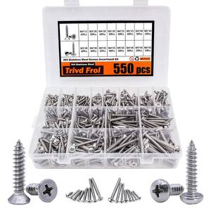 lot 5152 image: Trivd Frol 550Pcs Self Tapping Screws Assortment Set, M3M4M5M6 304 Stainless Steel Sheet Metal Screws Kit, Phillips Drive Wood Screw Assortment 550Pcs(275pcs Round Head and 275pcs Flat Head)