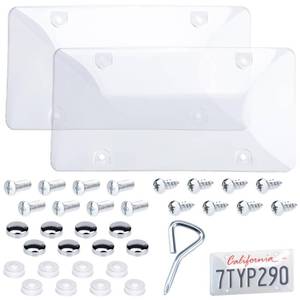 lot 5154 image: A2 PCS Clear License Plate Covers, Unbreakable Novelty Licenses Plate Protect, License Plates Frame for Car Tag, Front and Back with Screws Caps